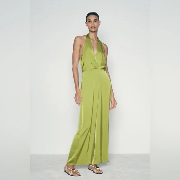 zara green jumpsuit dress ZW COLLECTION BELTED SHIRT JUMPSUIT - Light mint green